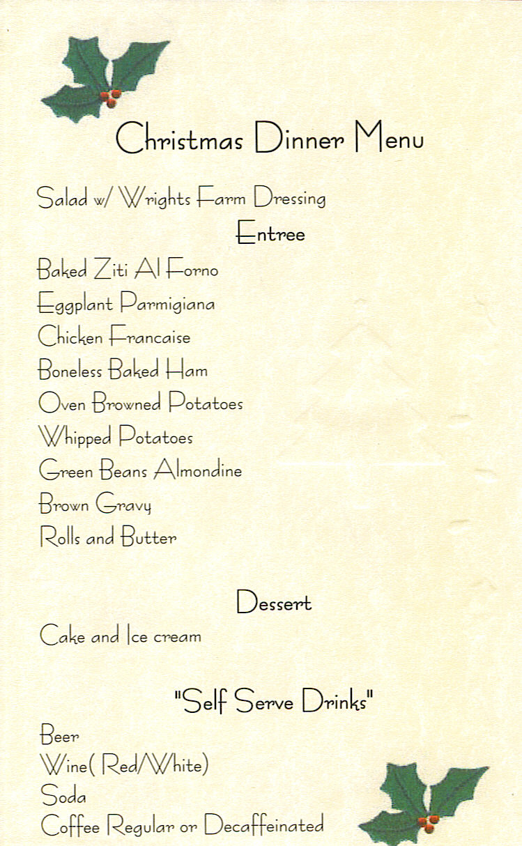 2004 christmas dinner menu